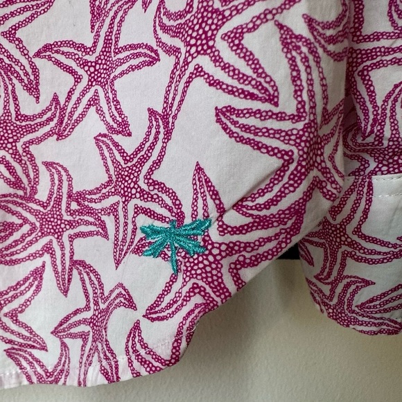 Talbots Pink and White Starfish Button Down Shirt Beach Resortwear Preppy - Picture 7 of 11